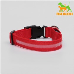 Ошейник с подсветкой размер S, ОШ 35-43 х 2,5 см, 3 режима свечения красный