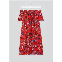 Red Floral Bardot Dress