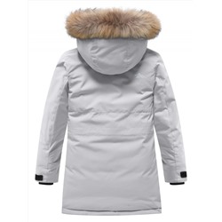 Парка зимняя подростковая для девочки с капюшоном и мехом серого цвета 9532Sr