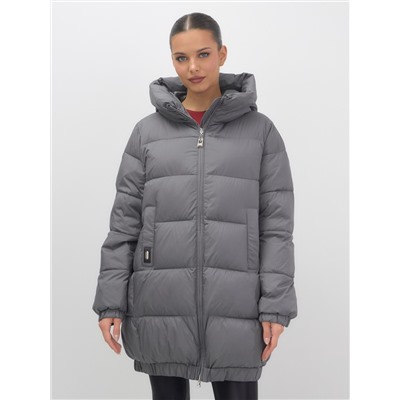 Куртка женская зимняя на резинке большого размера темно-серого цвета 7619TC