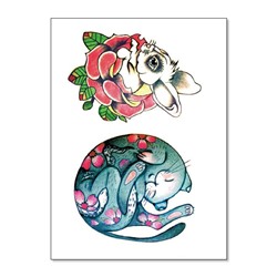 TTSY-B033 Временная татуировка Кролик и Кот, 21х15см