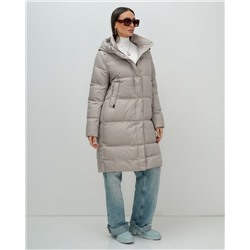 Пальто зимнее утепленное с капюшоном женское бежевого цвета 7618B