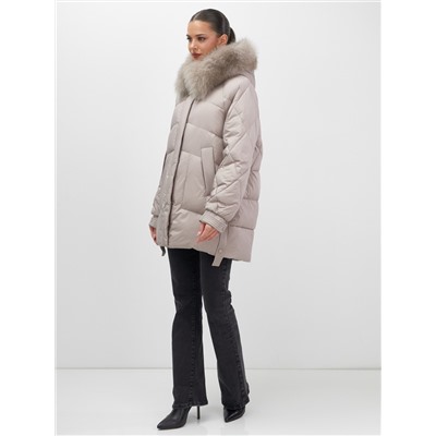 Куртка зимняя женская с мехом и капюшоном тренд светло-коричневого цвета 7608SK