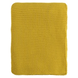 Плед из хлопка жемчужной вязки горчичного цвета из коллекции Essential, 130х180 см