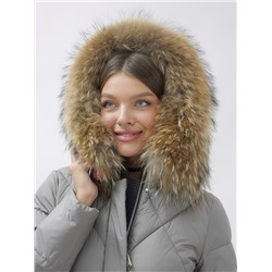Куртка женская зимняя с мехом енот премиум класса темно-серого цвета 3141TC