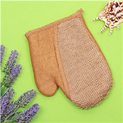 Мочалка - варежка массажная "SANTA MONIKA - SENDU", цвет орехово-коричневый, 18*22см (ZIP пакет)