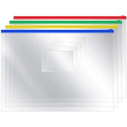 Папка-конверт на zip-молнии OfficeSpace А4, ПВХ, 120мкм, прозрачная, цветная молния, карман, ассорти