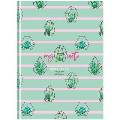 Скетчбук 80л., А5 BG "My cacti", 7БЦ, матовая ламинация, 100г/м2