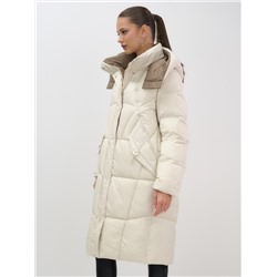 Пальто зимнее утепленное с капюшоном женское бежевого цвета 7709B