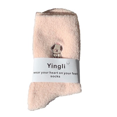 Cartoon velvet demi-season embroidery, keep warm winter knee socks, with embroidery