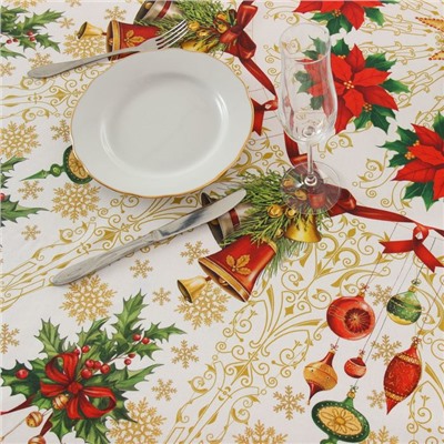 Скатерть новогодняя Этель «Новогодние игрушки» d=220 см +/-3 см с ГВМО, хл100%