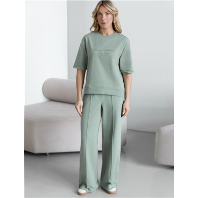 Футболка свободная с принтом из футера двухнитки с эластаном