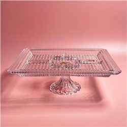 588-689 Квадратная менажница 35,6см на ножке  в под.уп.(х4)Стекло