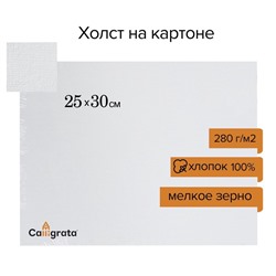 Холст на картоне Calligrata, хлопок 100%, 25×30 см, 3 мм, акриловый грунт, мелкое зерно, 280 г/м²