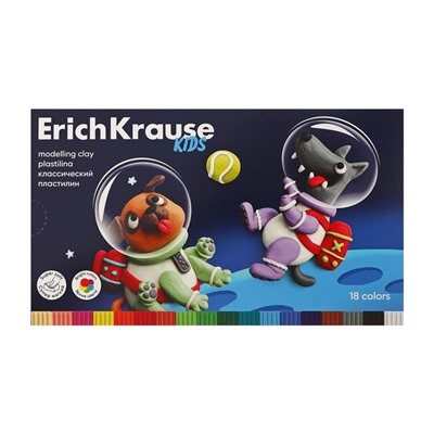 Пластилин 18 цветов, 324 г, ErichKrause "Kids Space Animals", со стеком, в картонной упаковке