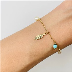 Радуга Самоцветов Браслет из Бирюзы и Жемчуга с цепочкой