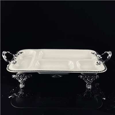 205-923 Менажница 38см на ножках с ручками ATLANTIS в под.уп.(х4)Фарфор