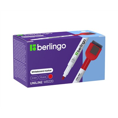Маркер для белых досок на магните Berlingo "Uniline WB220" красный, пулевидный, 2мм