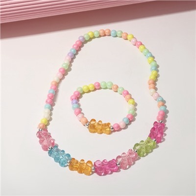 Набор детский «Выбражулька» 2 предмета: бусы, браслет, мармеладные мишки, d=5 см. цветной