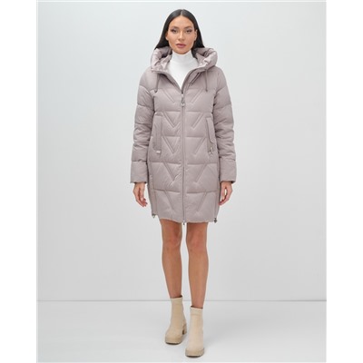 Куртка зимняя женская классическая с капюшоном светло-коричневого цвета 7671SK
