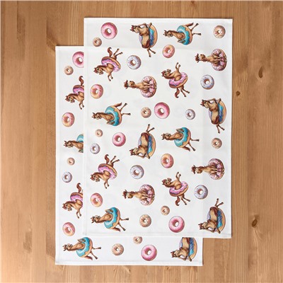 НАБОР ПОЛОТЕНЕЦ ИЗ 2ШТ "ЛОШАДЬ В ПОНЧИКАХ",БЕЛЫЙ,40Х60СМ ТВИЛ,100% ХЛОПОК