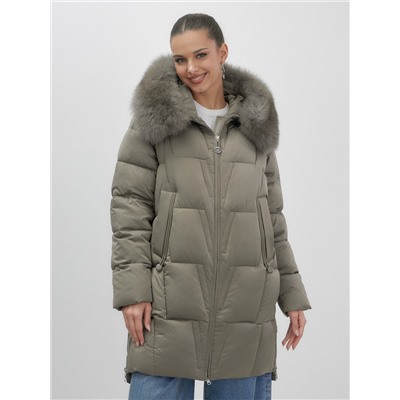 Пальто зимнее утепленное с мехом и капюшоном тренд коричневого цвета 7630K