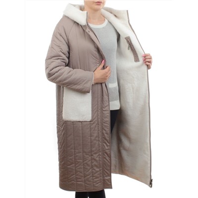2639 BEIGE Пальто двухстороннее женское еврозима (100 гр. холлофайбер, искусственный мех)