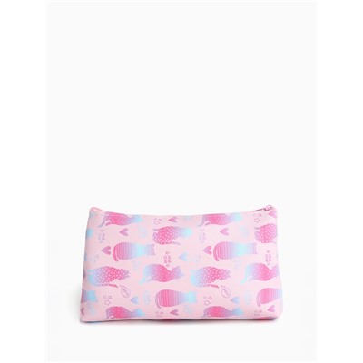 Косметичка на молнии плоская, маленькая, с рисунком, розовая