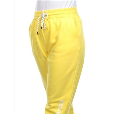 M053 YELLOW Брюки спортивные женские на флисе (100% хлопок) 7986
