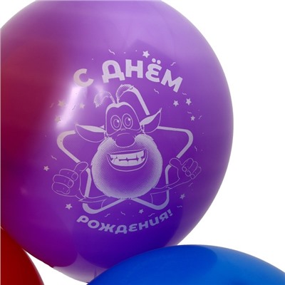 Шар латексный 12" "Буба" монохром принт, набор 5 шт.