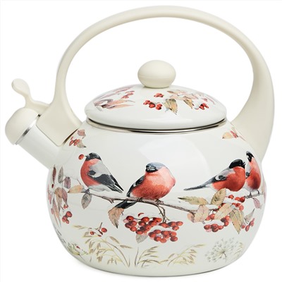 ЧАЙНИК AGNESS ЭМАЛИРОВАННЫЙ СО СВИСТКОМ СЕРИЯ "СНЕГИРИ", 2,2Л, ИНДУКЦИОННОЕ ДНО