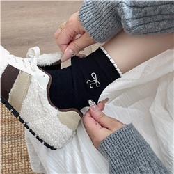 Breathable silver brand knee socks with bow, with embroidery, mid-length