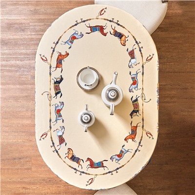 СКАТЕРТЬ ОВАЛЬНАЯ "PASSAGE"140Х300СМ ,БЕЖЕВЫЙ, 100% ХЛОПОК,ТВИЛ, ПРОПИТКА