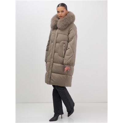 Пальто зимнее утепленное с мехом и капюшоном тренд коричневого цвета 7629K