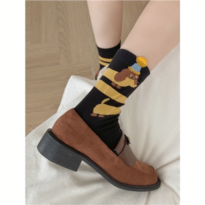 Demi-season embroidery, cartoon cute knee socks, Korean style, with embroidery