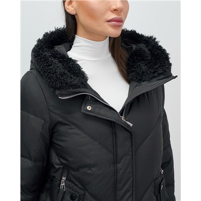 Куртка зимняя женская из овчина стильная и модная черного цвета 7348Ch