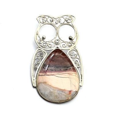 Брошь из яшмы " Сова " 88*50мм.