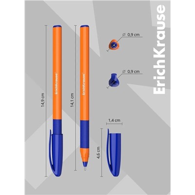 Набор ручек шариковых 3 штуки, ErichKrause U-109 Orange Stick&Grip, игольчатый узел 1.0 мм, чернила синие, супермягкое письмо, резиновый держатель, корпус оранжевый