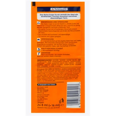Balea Peeling Sugar Scrub Vitamin C 16 ml, Балеа Скраб с Витамином С для сияющего, свежего внешнего вида и ровного цвета лица, 16мл