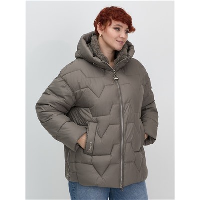 Куртка зимняя женская из овчина стильная и модная коричневого цвета 7309K