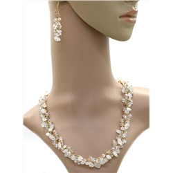 Белые бусы и серьги с кварцем Джиразоль и цирконом, 48см, 4см