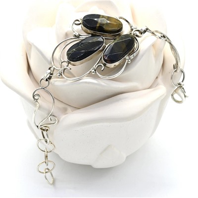 Браслет соколиный глаз в посеребрении, 15см