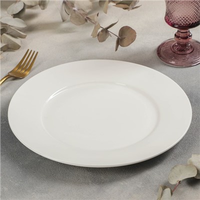 Тарелка Доляна White Label, d=25 см, с утолщённым краем, фарфор, белая