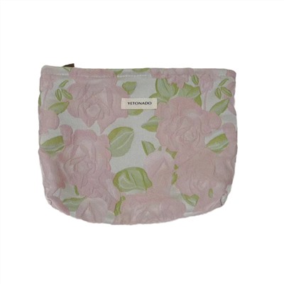 Fresh capacious cosmetic bag, handheld storage bag for traveling, with embroidery, flowered