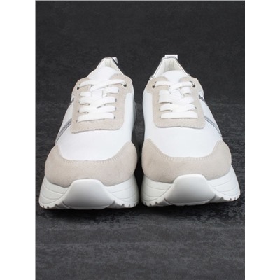 05-PDE40-2 WHITE/BEIGE Кроссовки женские (натуральная кожа, натуральная замша)