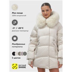 Куртка зимняя женская с мехом и капюшоном тренд бежевого цвета 7737B