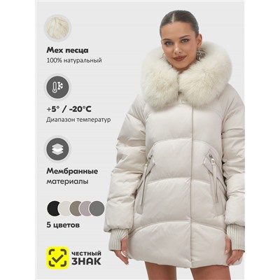 Куртка зимняя женская с мехом и капюшоном тренд бежевого цвета 7737B