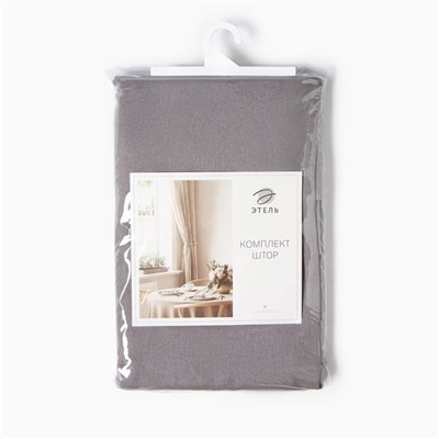 Шторы для кухни Этель ECO, серые, 130 +/-6×180 см - 2 шт., подхваты - 2 шт., 70% хлопок, 30% лён, 1