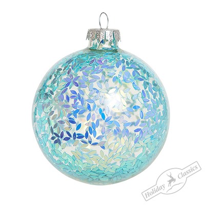 Шар "Ледяная фантазия" с голубыми лепестками (стекло) 8 см