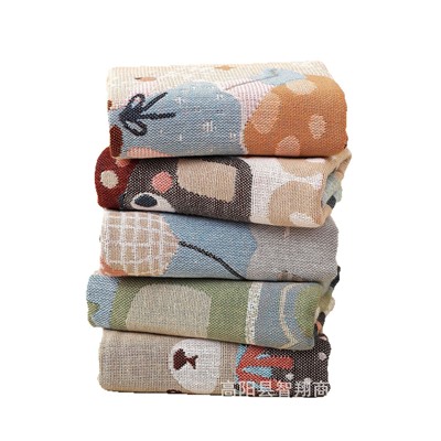 Gaoyang Manufacturer Wholesale Children's 25*50 Pure Cotton Jacquard Children's Scarf Dark Cartoon Thick Soft Water-Absorbing Hand Wipe